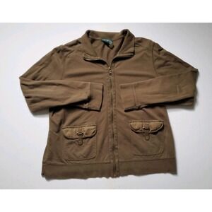 Y2K Lauren Ralph Lauren Brown Green Full Zip Collared Jacket Cargo Pockets Sz XL